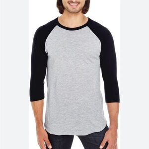 American Apparel Black and Heather Gray White Baseball Raglan Tee
